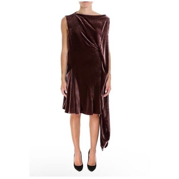 Salvatore Ferragamo Belted Draped Velvet Crushed-velvet Dress Size 40 (US 6 )NWT - Picture 6 of 15